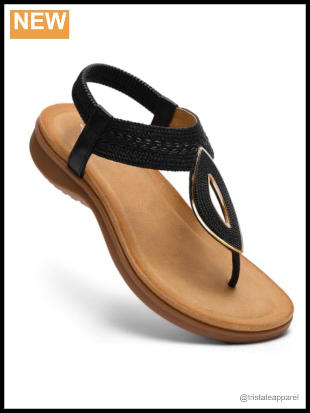 Women's Bohemian Flat Sandals with Arch Support & Elastic Ankle Strap